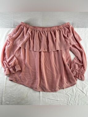 Shein Curve 3XL Off Shoulder Ruffle Blouse Pink Boho Peasant Top Plus Size Flowy